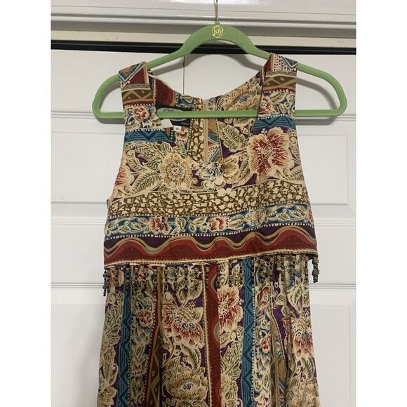 Vintage Clues Collection Boho Hippie Peasant Ethnic Beaded Trim Jumpsuit 6 - Picture 4 of 9